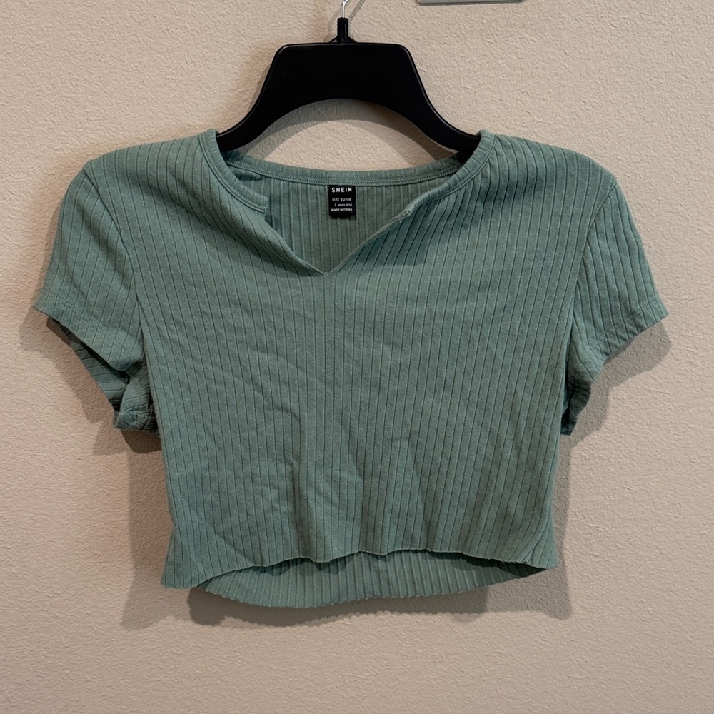 SHEIN Mint Ribbed Short Sleeve Crop Top